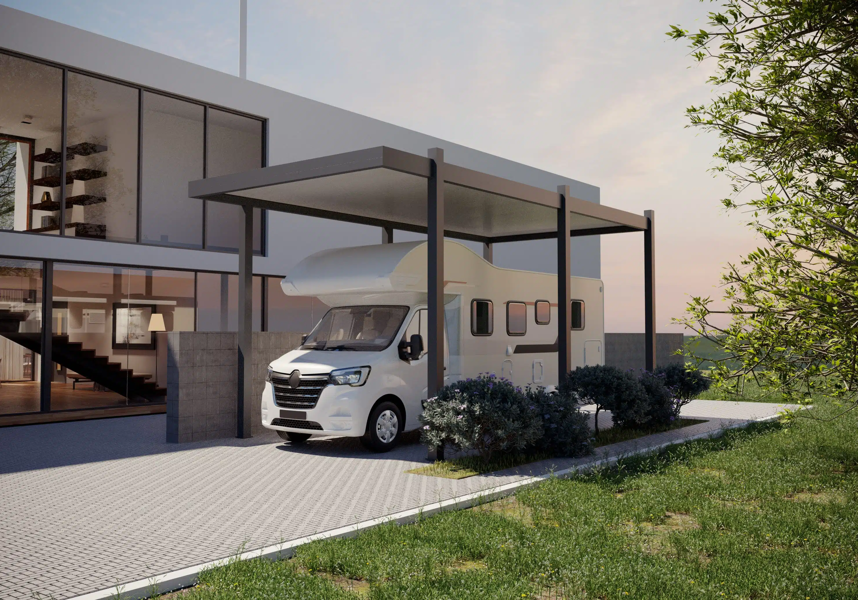 Carport aluminium sur mesure à toiture plate avec éclairage LED, Haut-Rhin